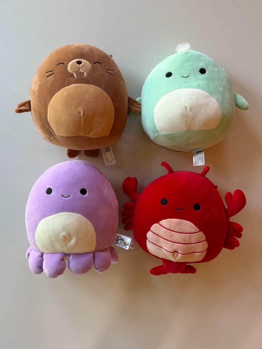 Squishmallows 8β Plush Bundle Lot of 4 Sea Life Turtle Lobster Walrus